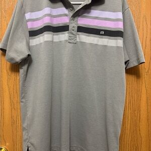 Travis Mathew Gray Polo with Purple and Black Stripes